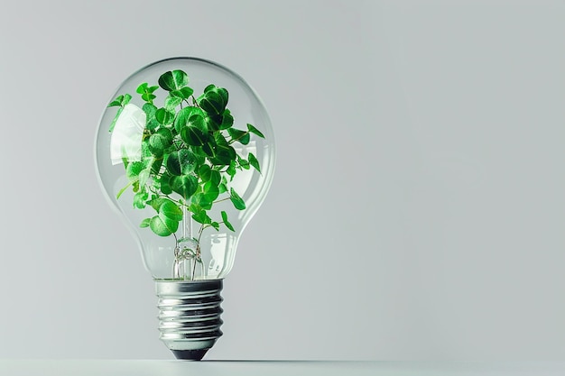 Hojas verdes voladoras alrededor de la bombilla llena de hojas Concepto de energía verde renovable 3D