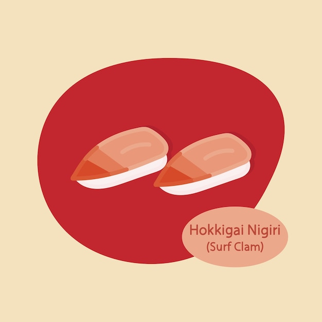 Hokkigai Nigiri Surf Clam Sushi comida japonesa comida dibujada a mano ilustración vectorial