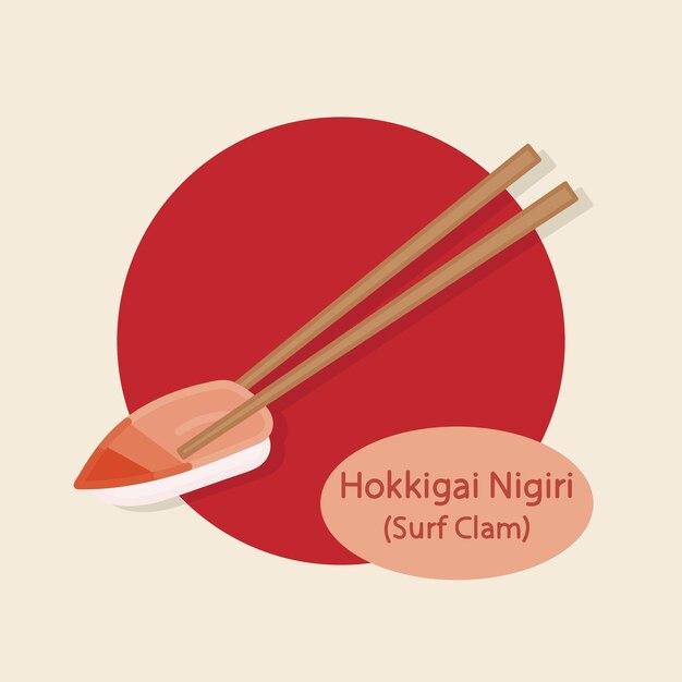 Hokkigai Nigiri Surf Clam Sushi comida japonesa comida dibujada a mano ilustración vectorial