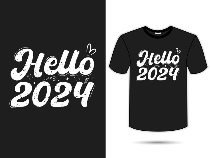 Hola 2024 TShirt Diseño feliz año nuevo 2024 Estilo vintage Ilustración vectorial