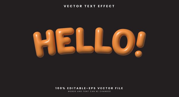 Hola 3D Efecto de texto inflable editable plantilla
