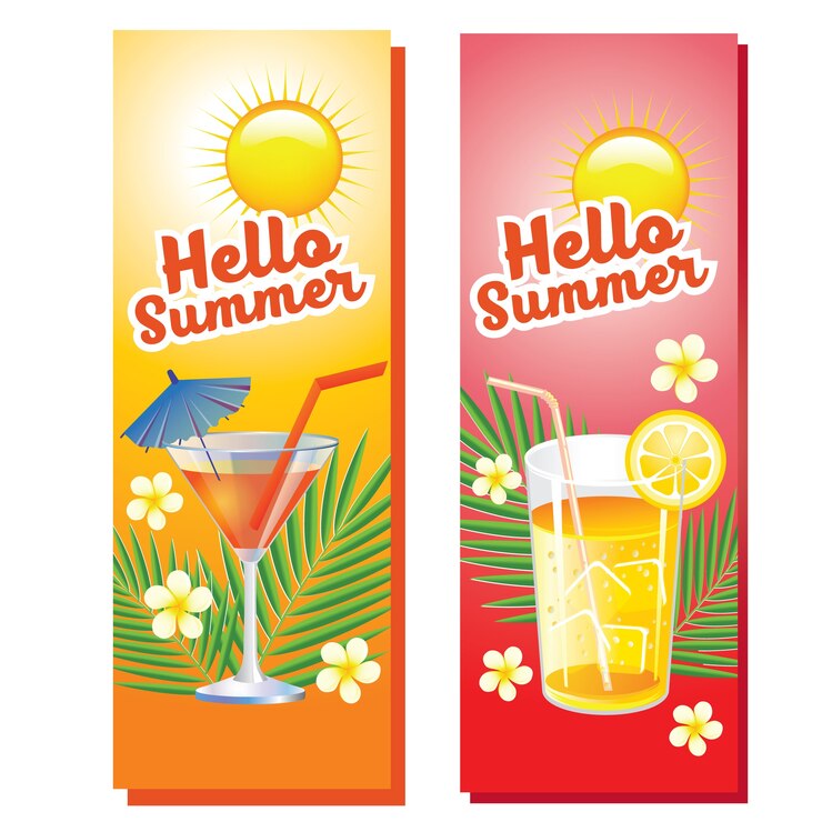 hola bandera vertical de bebidas de verano
