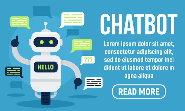 Hola banner de chatbot, estilo plano.