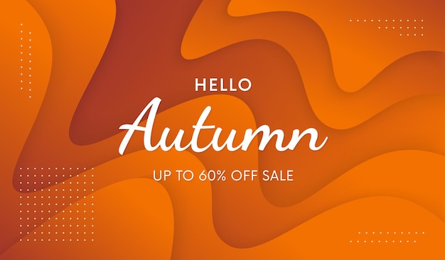 Hola banner de moda otoño. Ilustración de promoción de otoño fresco con diseño de vector de fondo líquido.