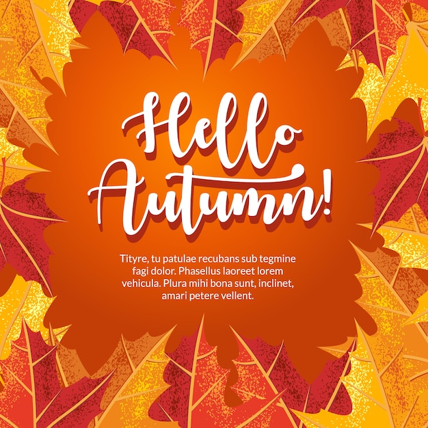 Hola banner de otoño en fondo naranja
