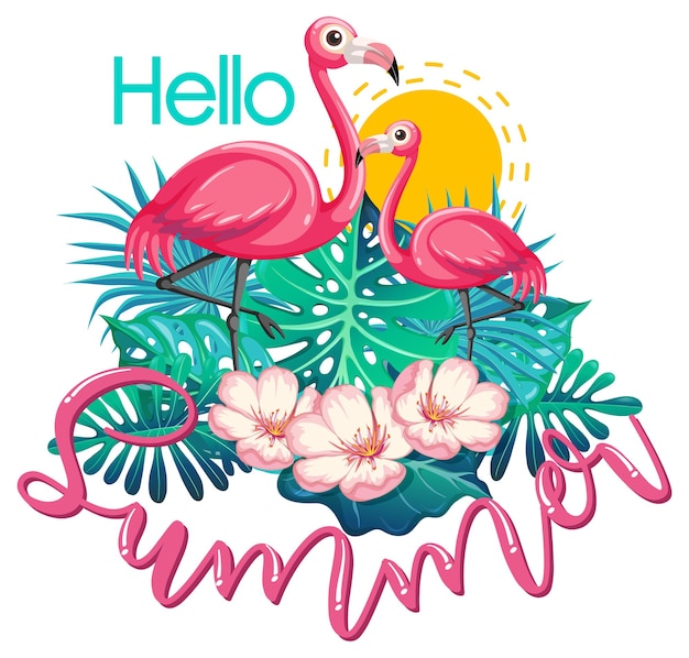 Vector hola banner de verano con flamenco aislado