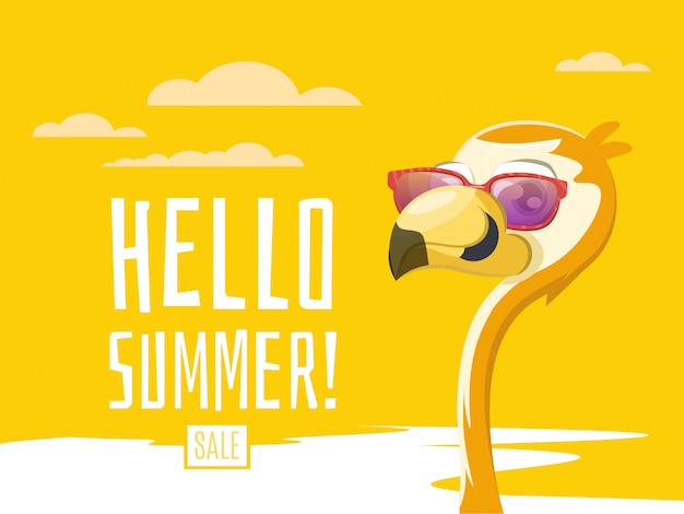 Vector hola banner de verano con flamingo.