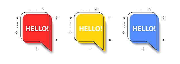 Hola bocadillo de diálogo Buen mensaje Etiqueta de chat Comentario en el sitio web Discusión con personas Globo de conversación Ilustración vectorial