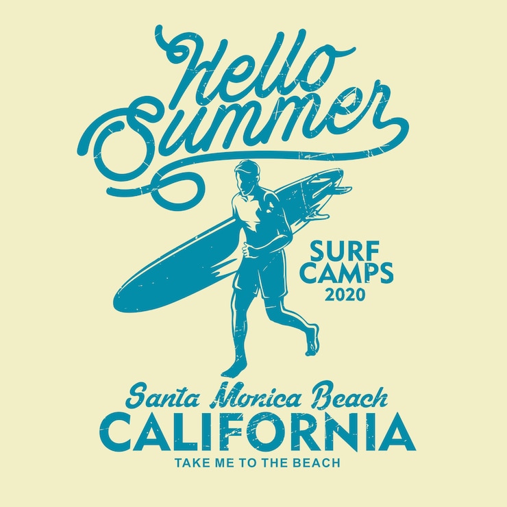 Vector hola campamentos de surf de verano
