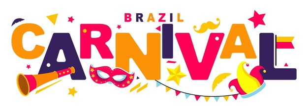 Hola Carnival Ilustración vectorial de Banner con elementos de fiesta coloridos que dicen Ven a Carnival