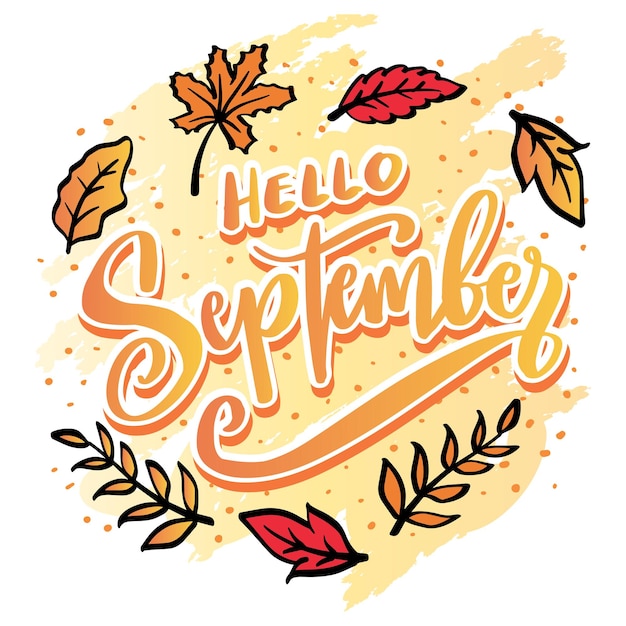 Hola cartel de letras de mano de septiembre