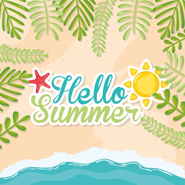 Hola cartel de verano con iconos de vacaciones