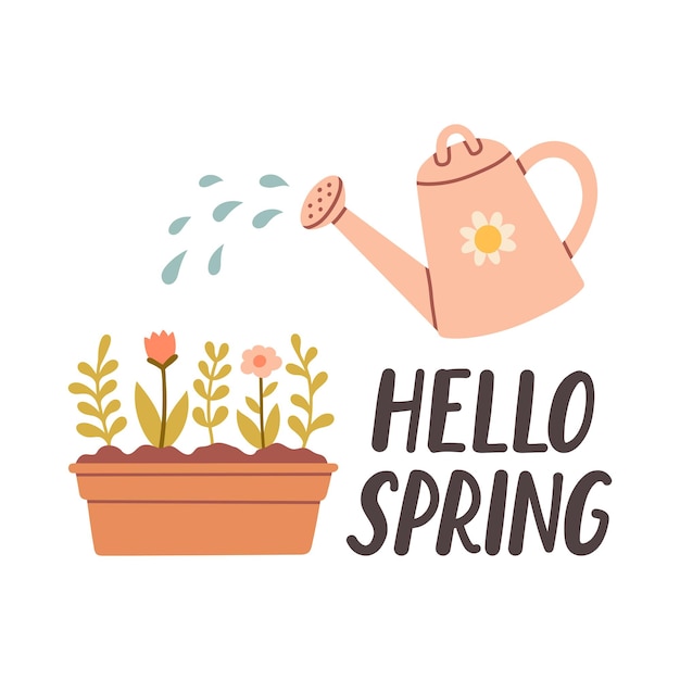 Hola, citas de primavera Diseño de impresiones dibujadas a mano florales de primavera Frases positivas para tarjetas adhesivas