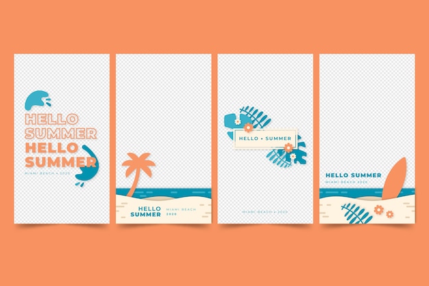 Vector hola colección de cuentos de instagram de verano