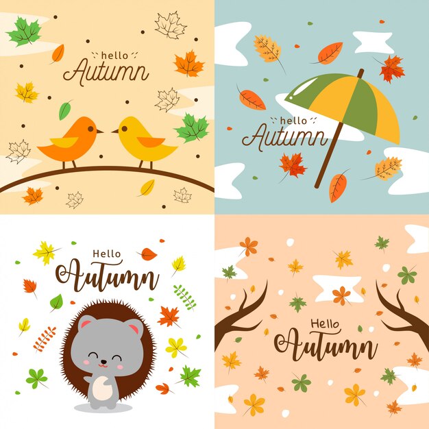 Hola colección de ilustración de fondo de otoño