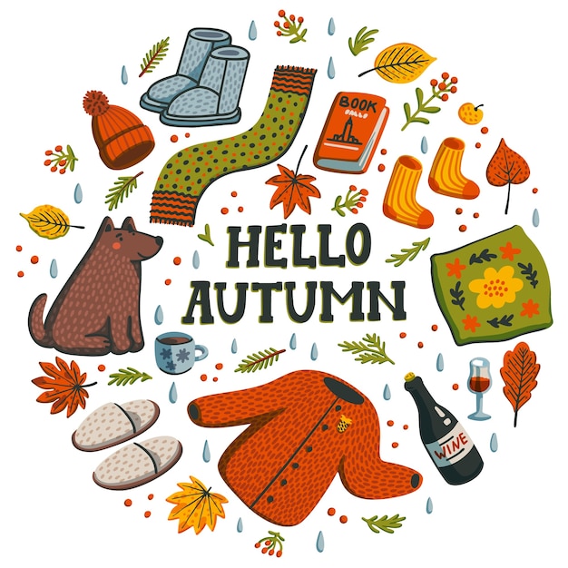 Hola composición de círculo de otoño