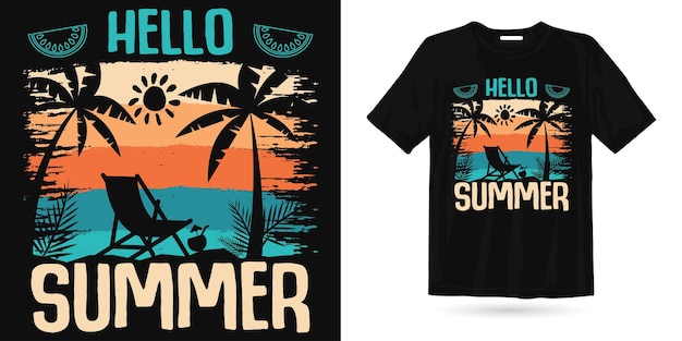 Hola diseño de camiseta de playa de verano de estilo retro vintage de verano