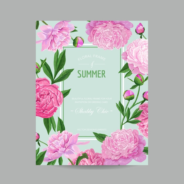 Vector hola diseño floral de verano con flores de peonía