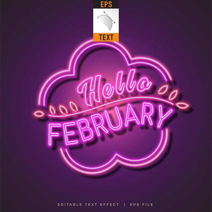 Vector hola diseño de fondo de febrero. efecto de texto editable.
