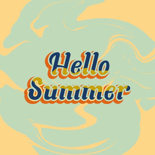 Hola diseño de fondo de verano con arte de palabras en 3d