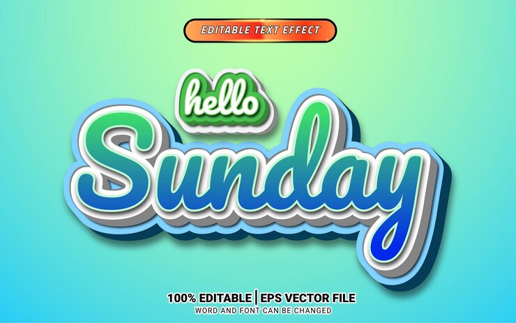 Vector hola domingo verano efecto de texto 3d diseño de plantilla editable
