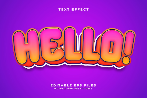 Vector hola efecto divertido editable 3d