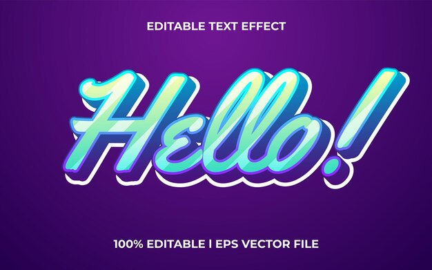 hola efecto de texto 3d con tema elegante. estilo de fuente de tipografía de letras de texto azul