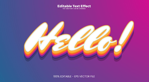 Hola efecto de texto editable en estilo de tendencia moderna