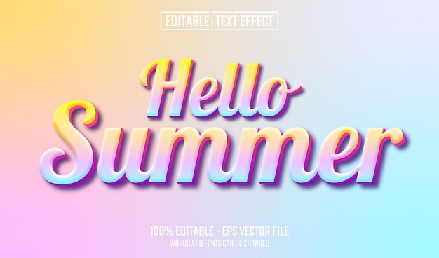Hola efecto de texto editable de verano