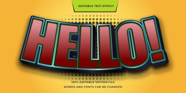 Hola efecto de texto elegante estilo moderno de dibujos animados editable