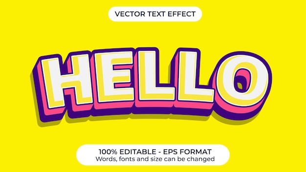 Hola efecto de texto de vector retro moderno