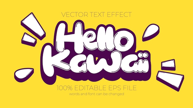Hola estilo de efecto de texto Kawaii efecto de texto editable EPS