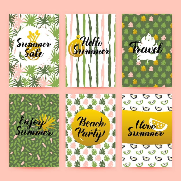 Hola folletos de moda de verano. Ilustración de vector de diseño de cartel de estilo años 80 con letras manuscritas.