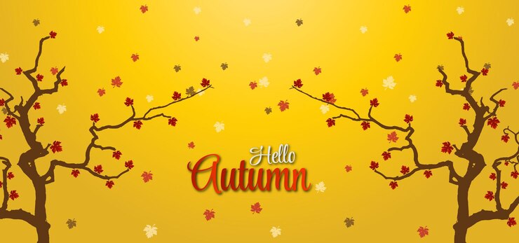 Hola fondo de otoño con árbol y hojas de otoño Mejor color Vector Premium