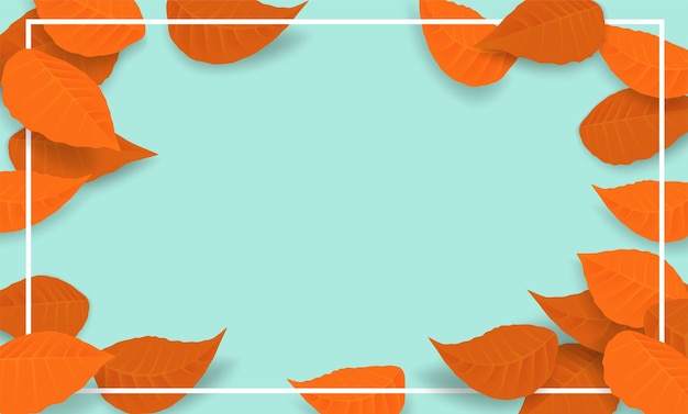 Hola fondo de otoño. diseño con hojas de otoño sobre fondo verde menta. Vector.