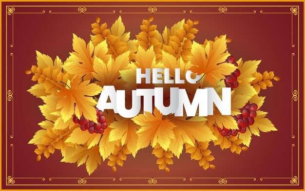 Hola fondo de otoño con hojas cayendo ilustración vectorial