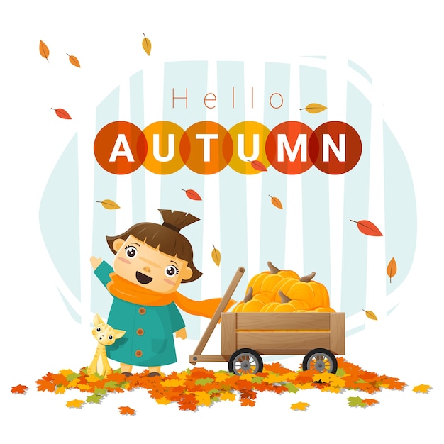 Hola fondo de otoño con niña