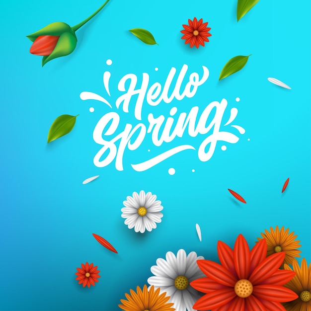 Vector hola fondo de primavera. plantilla de diseño floral con letra de tipografía