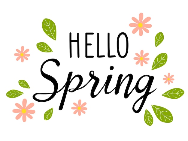 Hola fondo de vector de primavera con hojas y flores