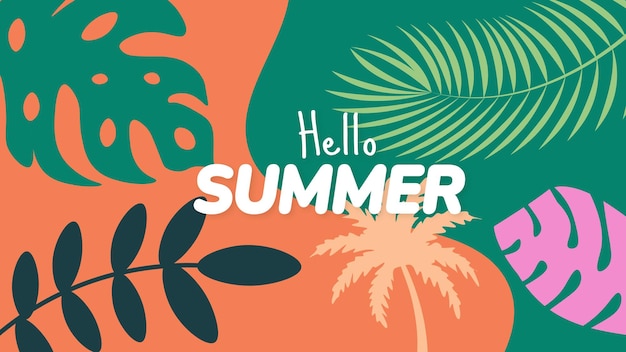 Hola, hojas tropicales de verano y palma
