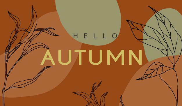 Hola ilustración de otoño con frase decorada con hermosas hojas brillantes sobre un hermoso fondo