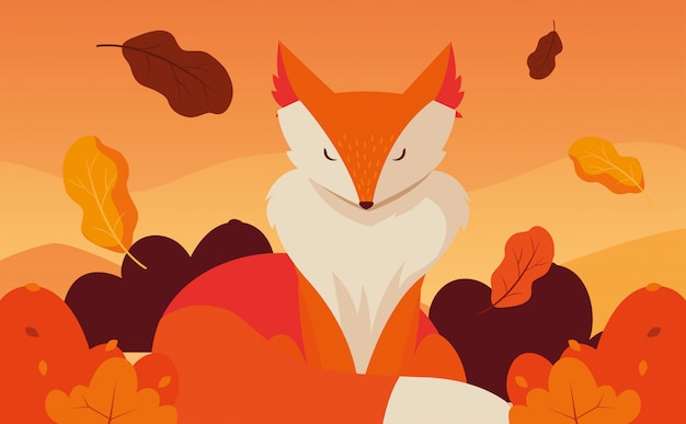 Vector hola ilustración de otoño con zorro animal