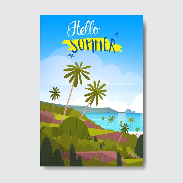 hola insignia de playa de árbol de Palma de paisaje de verano