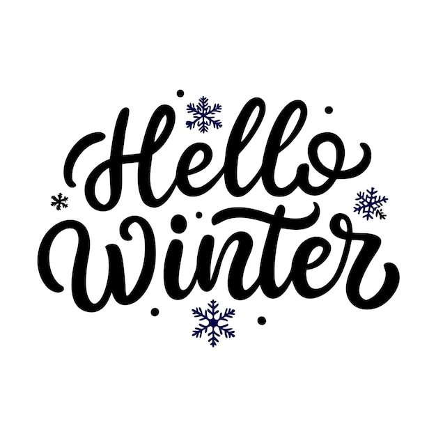 Hola invierno Ilustración de letras de mano en un fondo blanco aislado 14