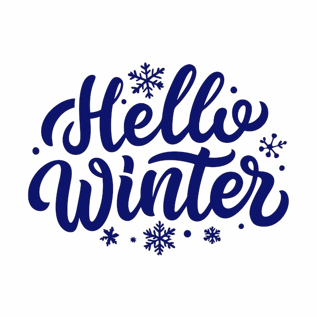 Hola invierno Ilustración de letras de mano en un fondo blanco aislado 15