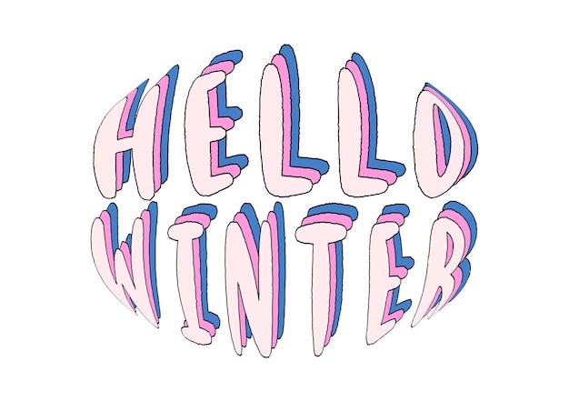 Hola invierno letras a mano con patrones de arco iris
