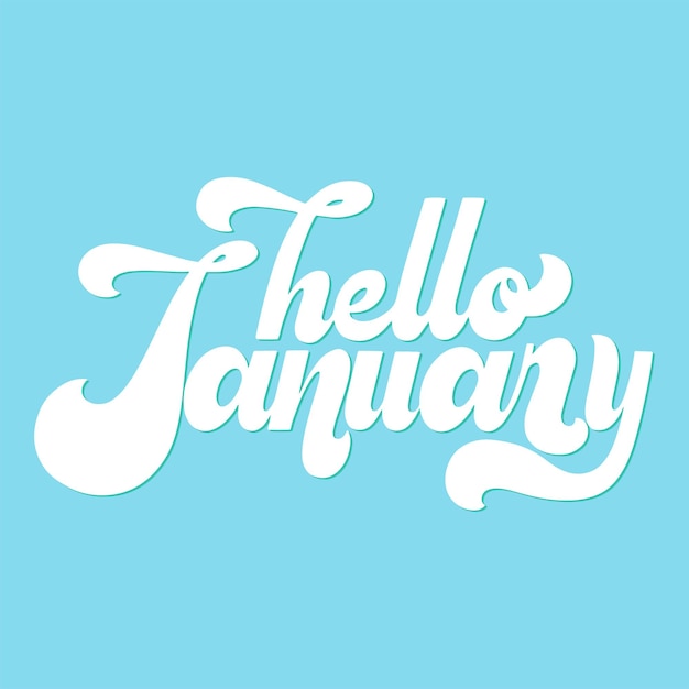 Hola letras de enero. Elementos para invitaciones, carteles, tarjetas de felicitación. Diseño de camiseta. Felices Fiestas. Estilo retro de la tipografía de los años 70