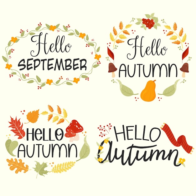 Hola letras de otoño con hojas de otoño