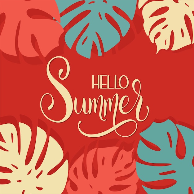 Hola letras de verano. elementos para invitaciones, carteles, tarjetas de felicitación. felices fiestas