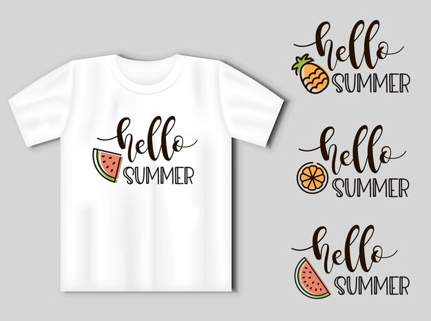 Hola letras de verano con frutas para bolsas de camisetas y otros